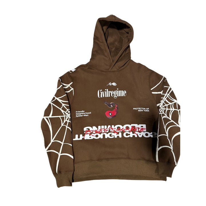 NEW Civil Regime x Marvel Spider-Man Brown Hoodie Size Medium “Web Chaos”