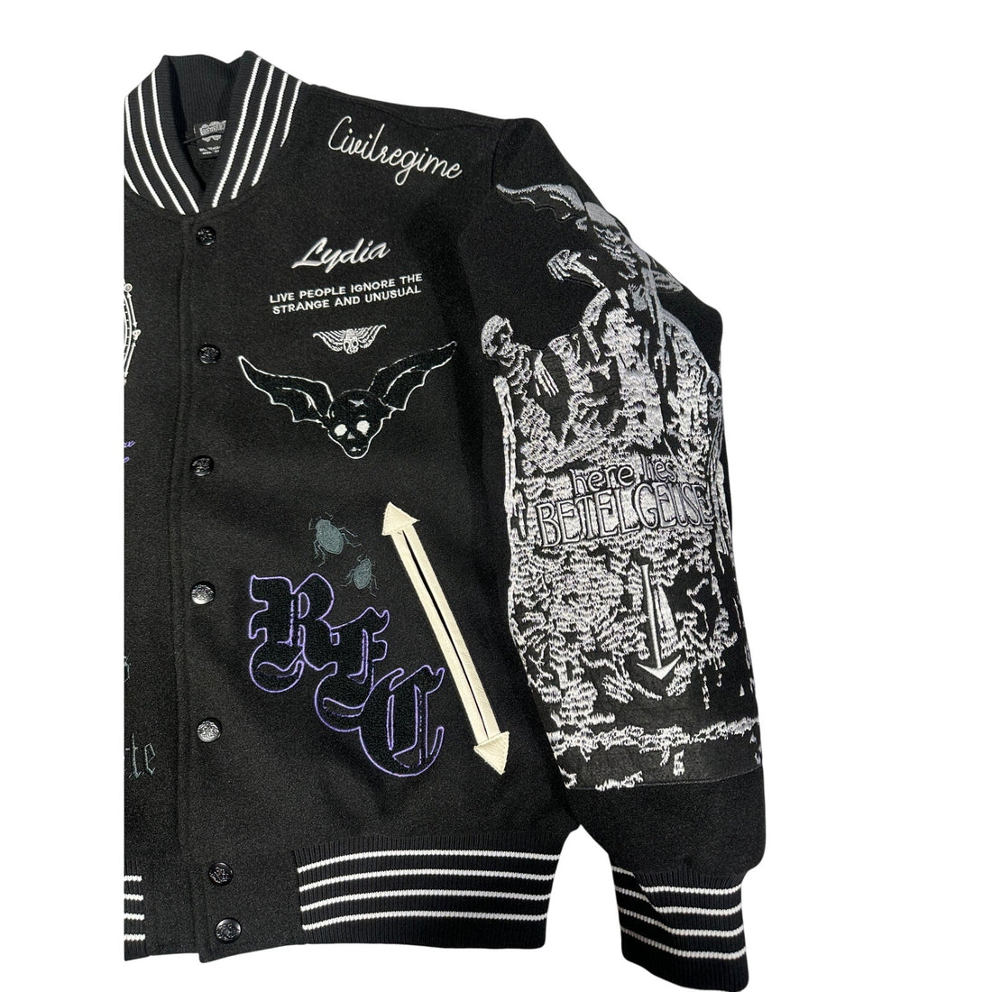 Civil Regime Varsity Jacket Black Silver Gothic Graphic Letterman NWT MEDIUM