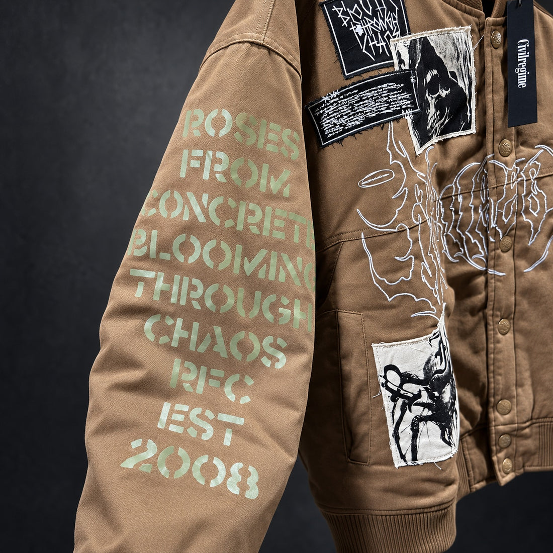 Civil Regime Graphic Bomber Jacket — Brown XL (RH-072)