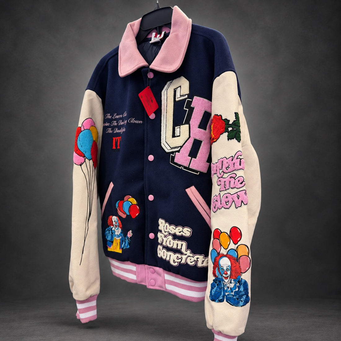 Civil Regime IT Pennywise Varsity Jacket — Navy, Cream & Pink / Large (RH-064)