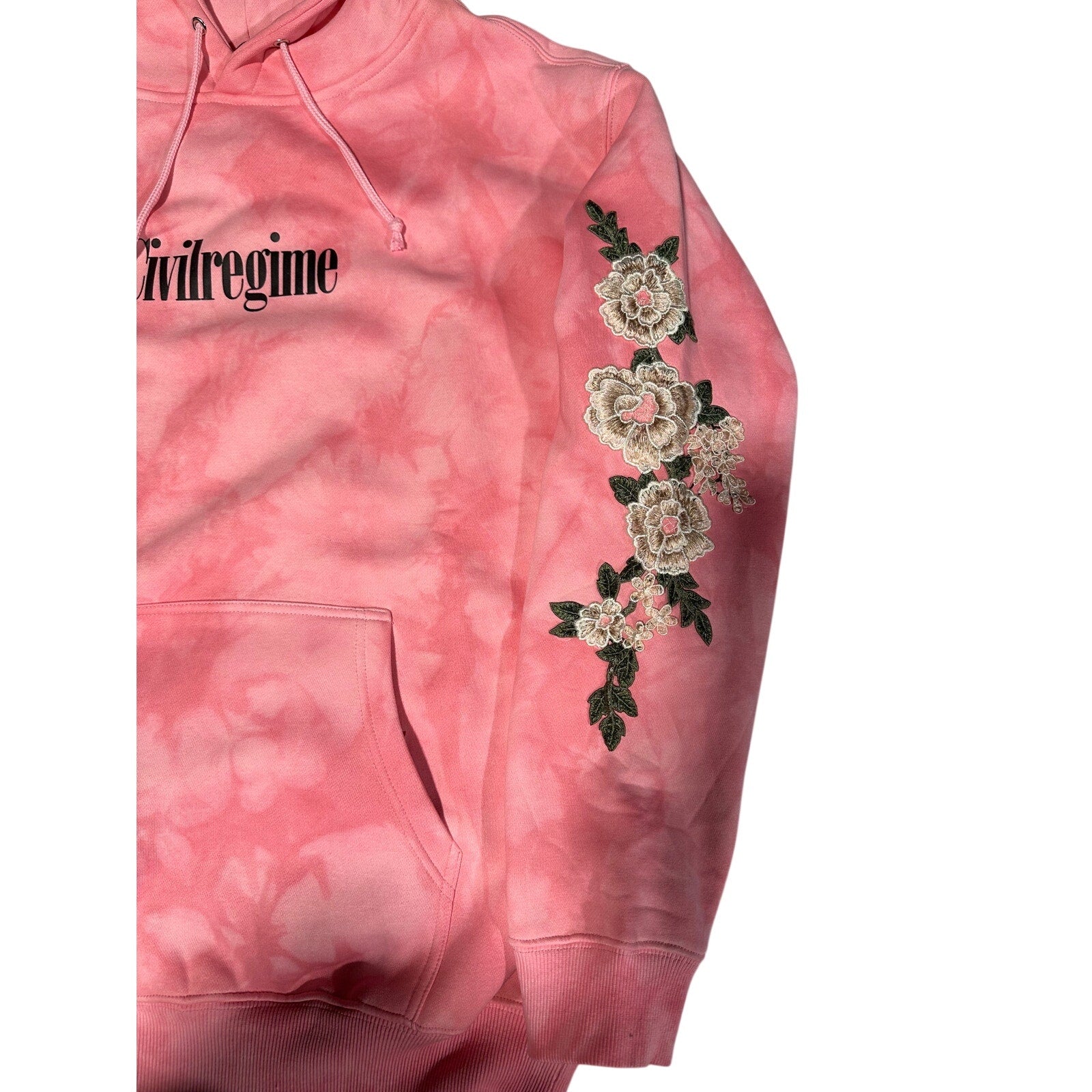 Civil Regime X Disney Pink Tie Dye Hoodie Floral Rose Embroidered NWT Large