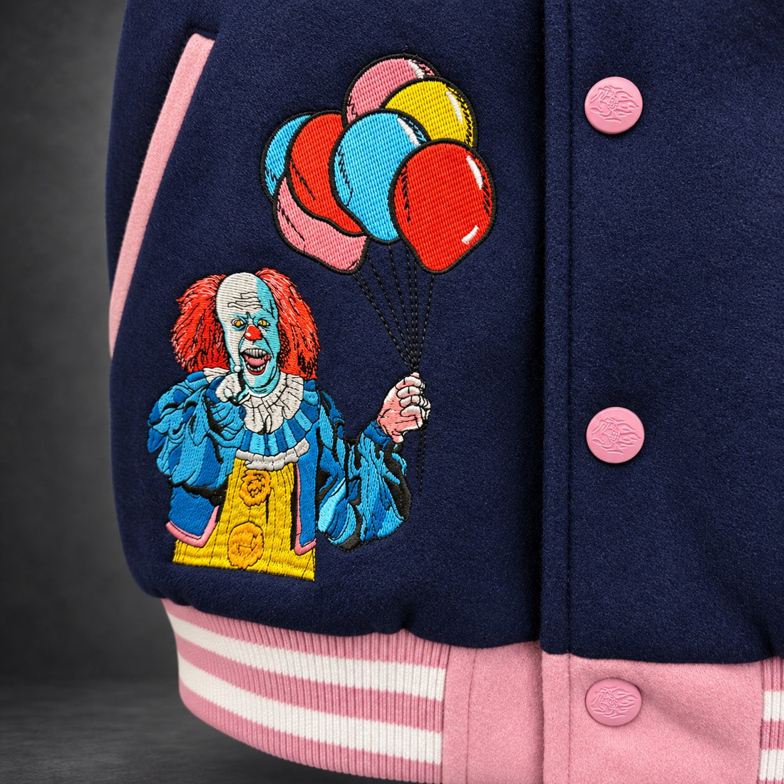 Civil Regime IT Pennywise Varsity Jacket — Navy, Cream & Pink / Large (RH-064)