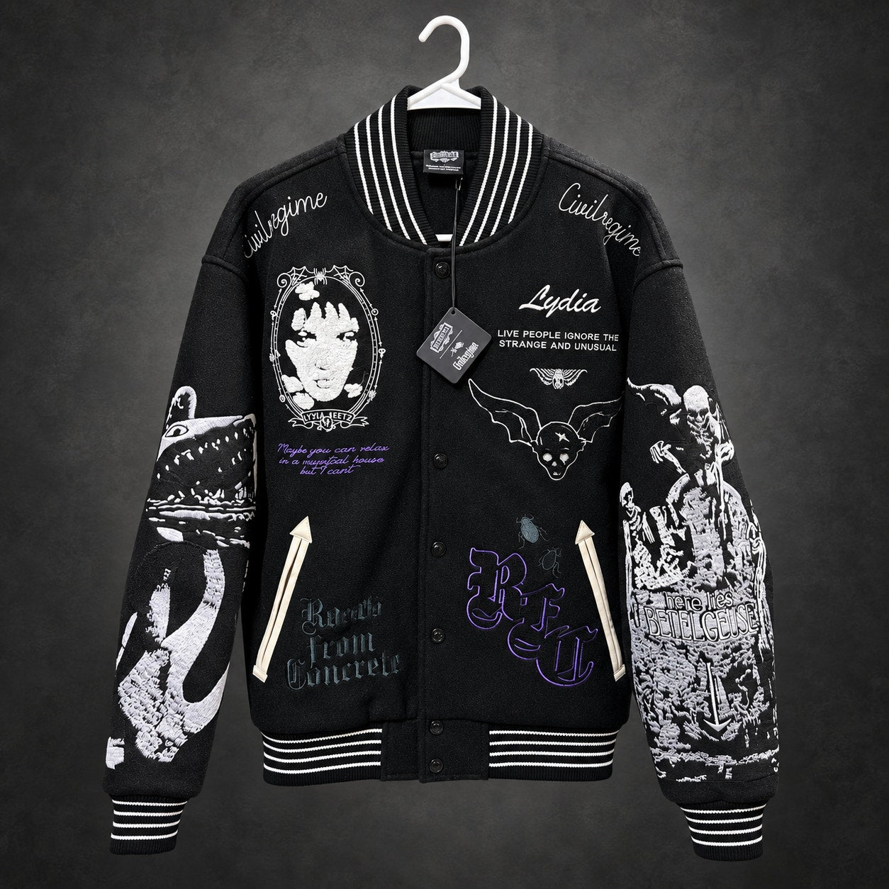 Civil Regime x Beetlejuice Lydia Varsity Jacket — Black & White - M (RH-071)