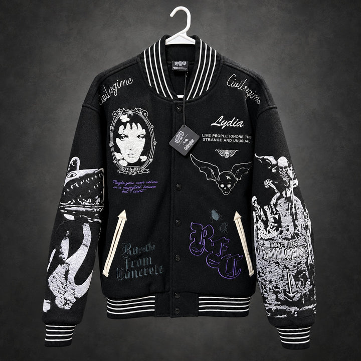 Civil Regime x Beetlejuice Lydia Varsity Jacket — Black & White - M (RH-071)