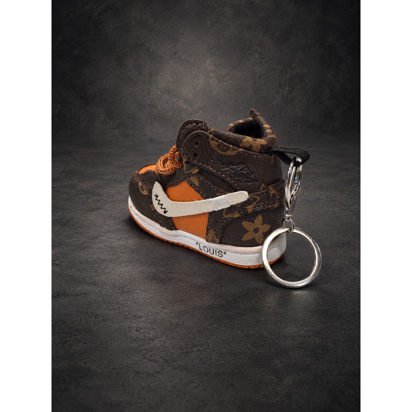 Mini High-Top Sneaker Keychain — Brown Monogram & Orange