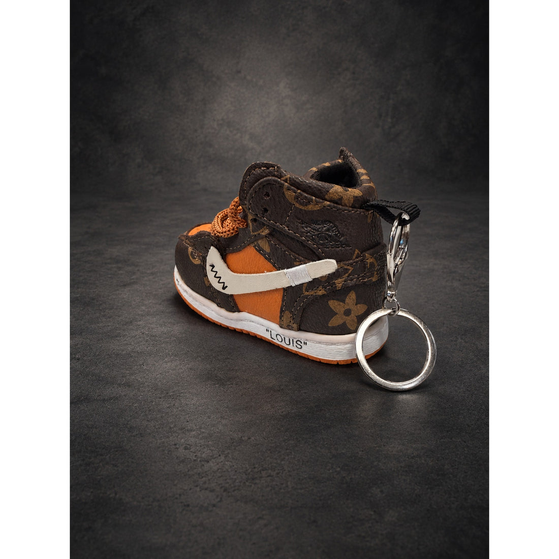 Mini High-Top Sneaker Keychain — Brown Monogram & Orange