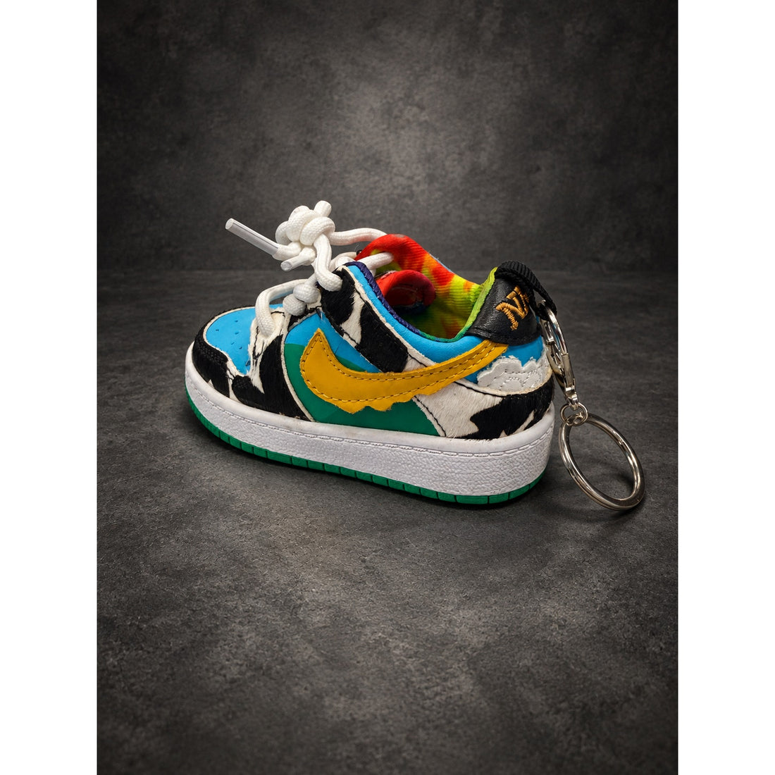 Mini Low-Top Sneaker Keychain — Cow Print & Multicolor
