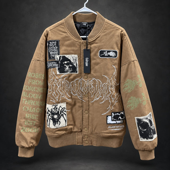 Civil Regime Graphic Bomber Jacket — Brown XL (RH-072)