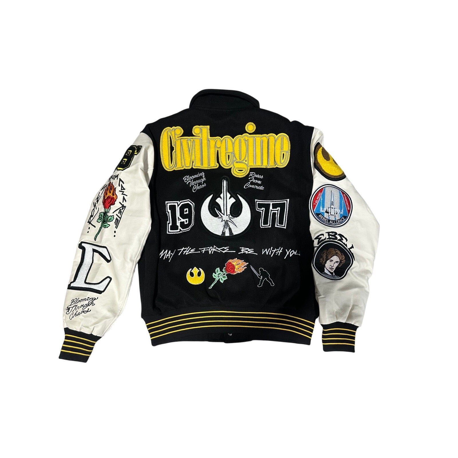 Civil Regime Varsity Jacket Black Cream Patchwork Letterman NWT LARGE