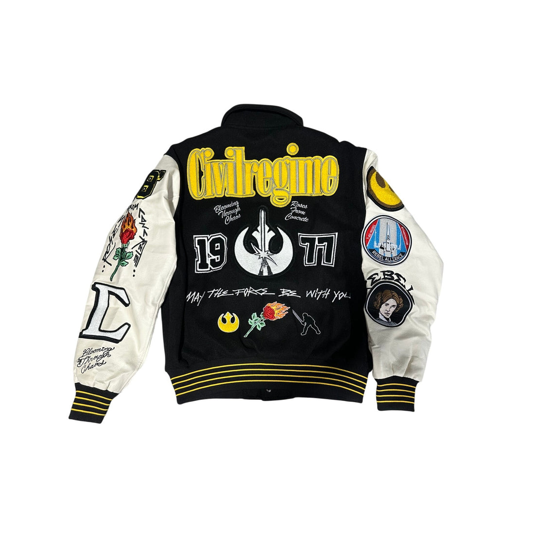 Civil Regime Varsity Jacket Black Cream Patchwork Letterman NWT LARGE