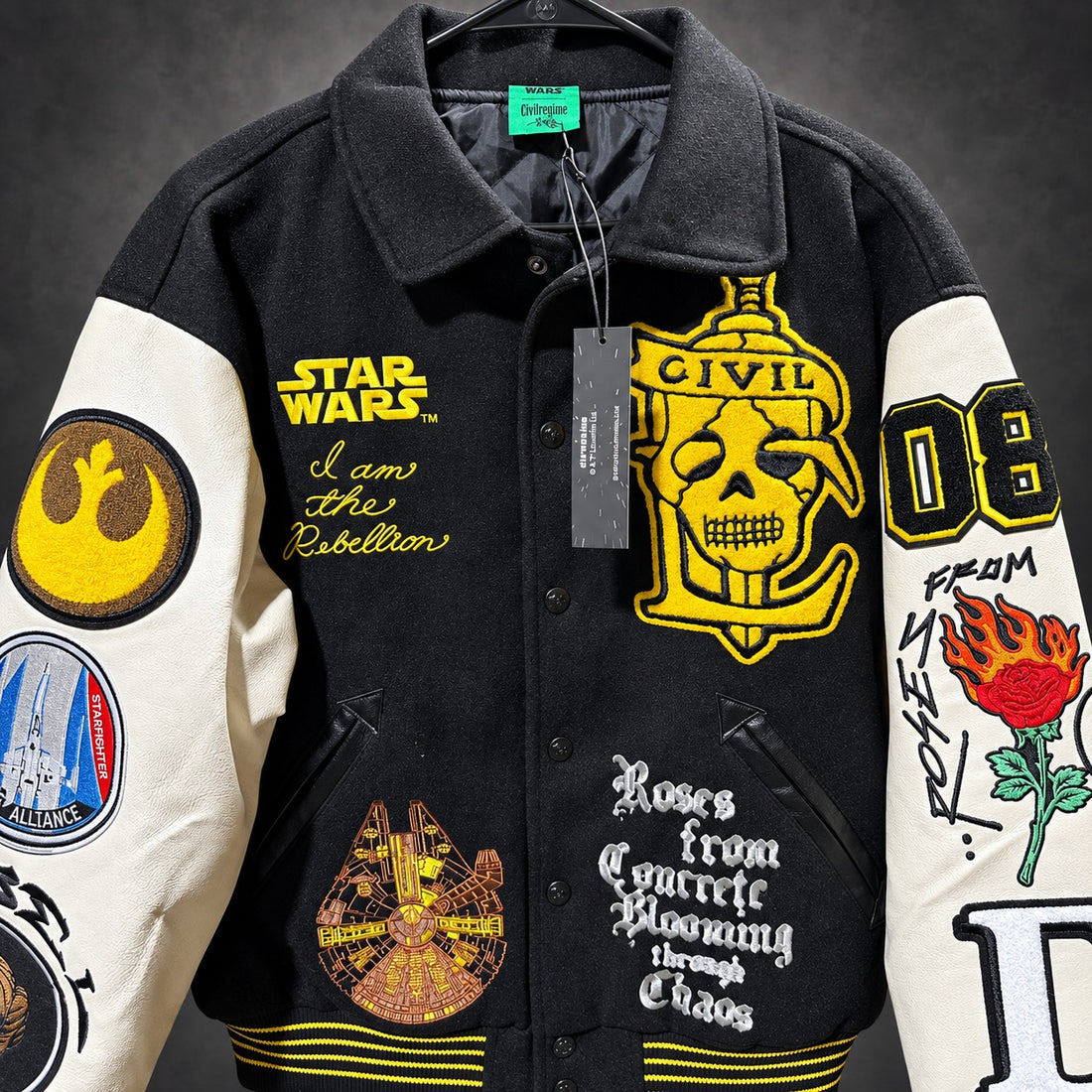 Civil Regime x Star Wars Rebel Varsity Jacket — Black & Cream - L - (RH-070)