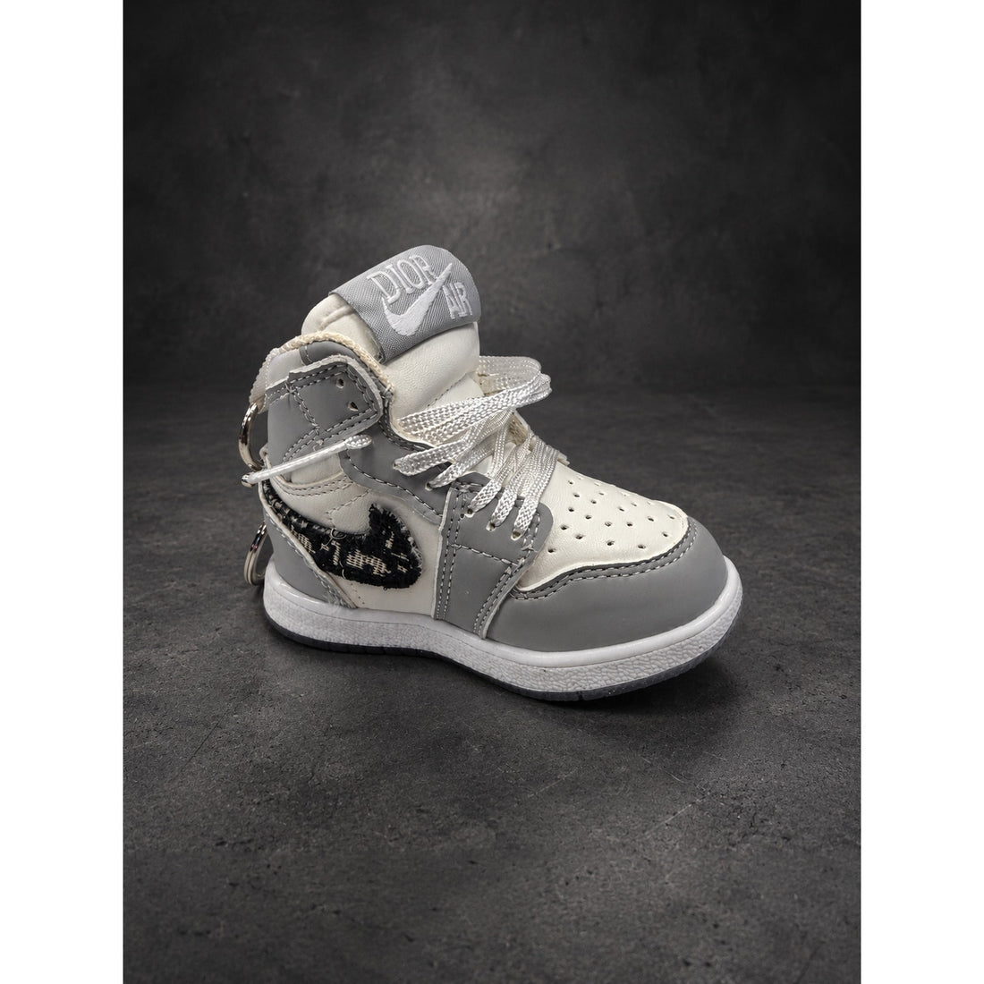 Mini High-Top Sneaker Keychain — Gray & White