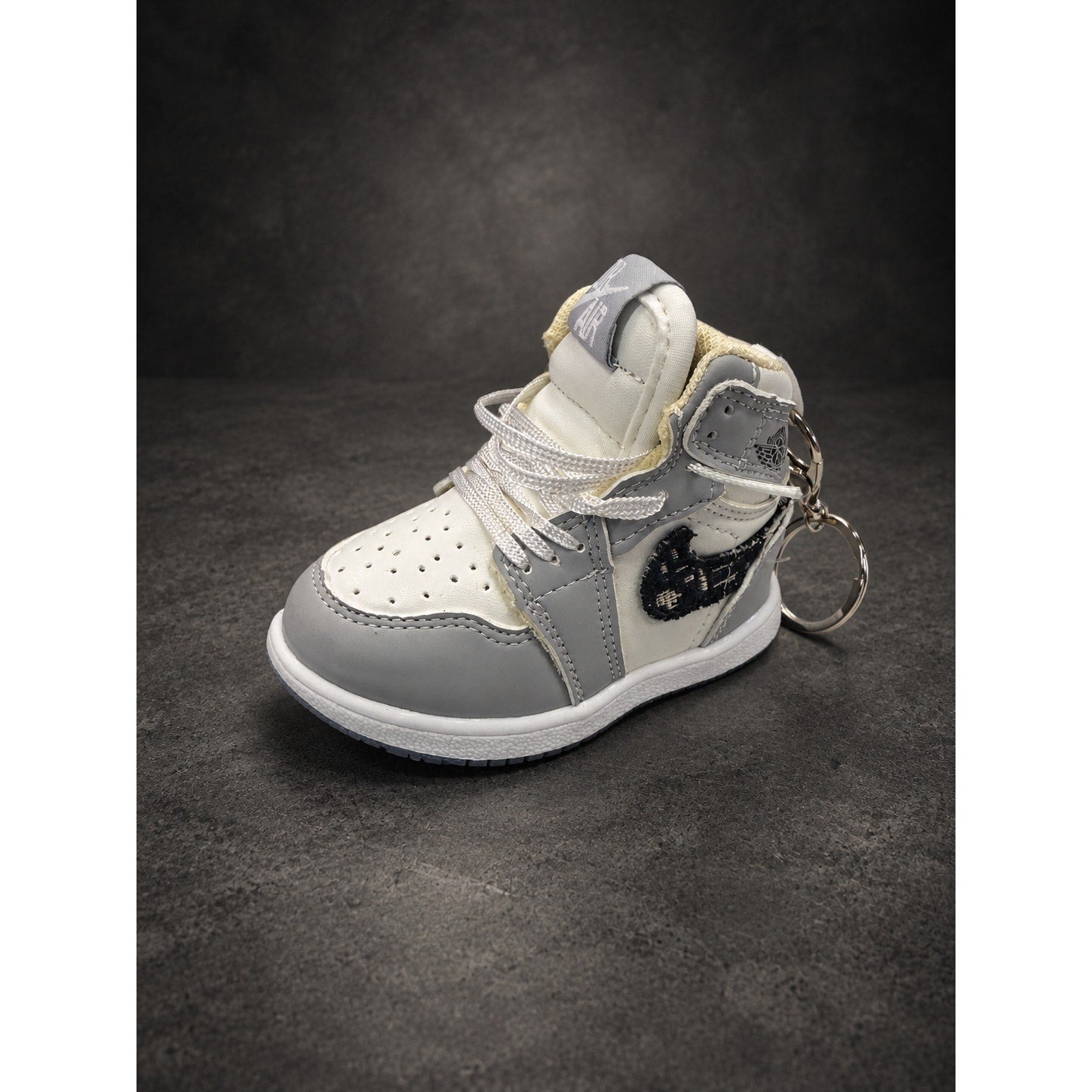 Mini High-Top Sneaker Keychain — Gray & White