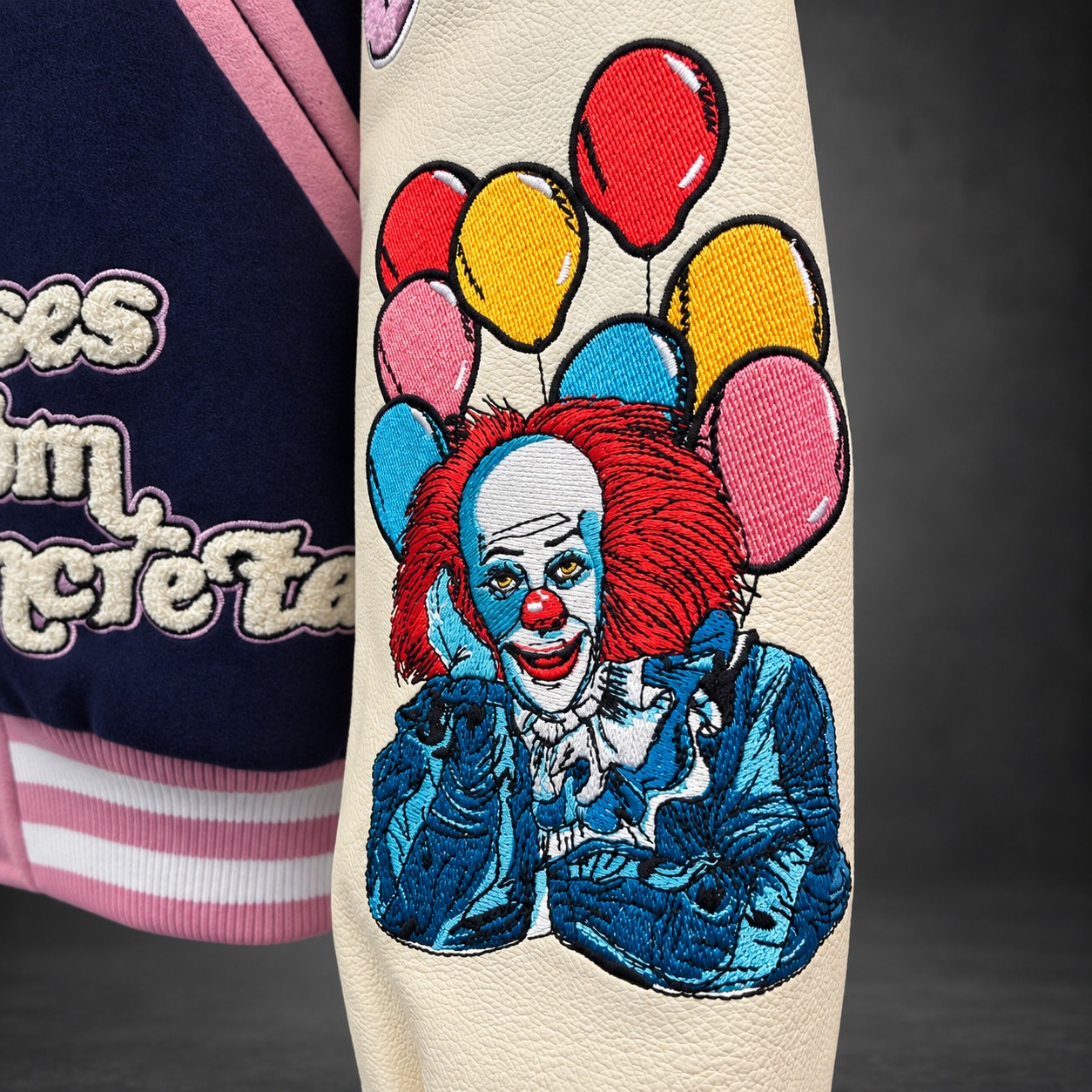 Civil Regime IT Pennywise Varsity Jacket — Navy, Cream & Pink / Large (RH-064)