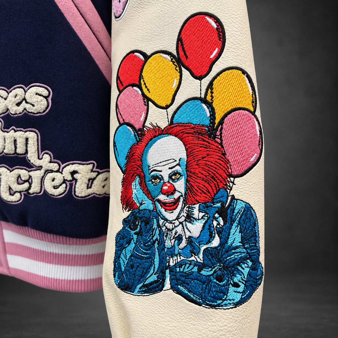 Civil Regime IT Pennywise Varsity Jacket — Navy, Cream & Pink / Large (RH-064)