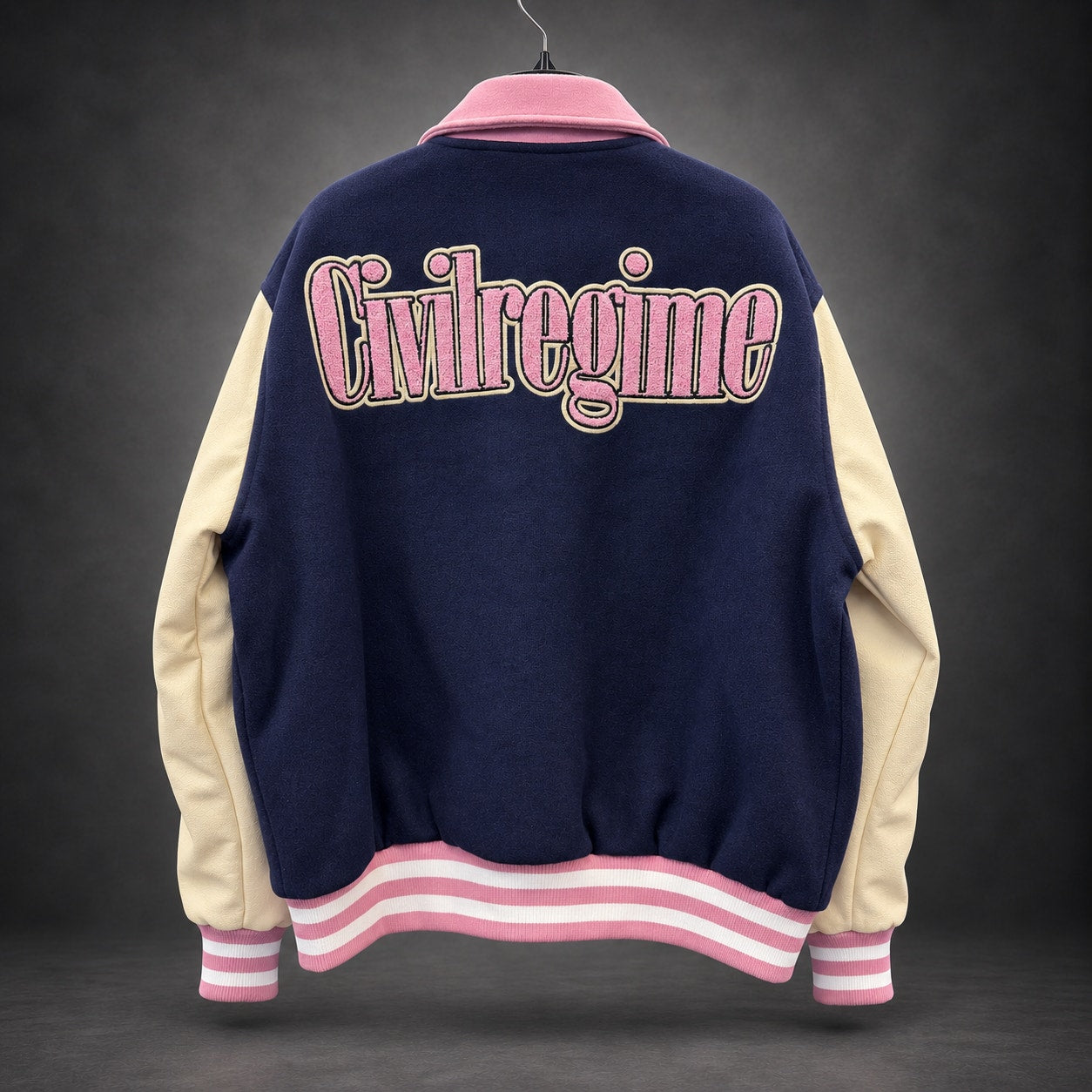 Civil Regime IT Pennywise Varsity Jacket — Navy, Cream & Pink / Large (RH-064)