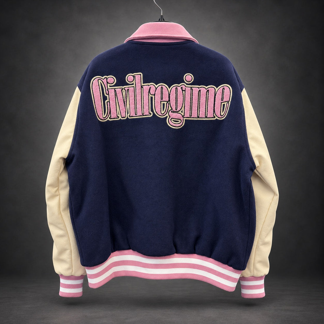 Civil Regime IT Pennywise Varsity Jacket — Navy, Cream & Pink / Large (RH-064)