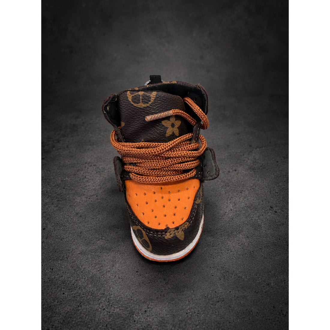 Mini High-Top Sneaker Keychain — Brown Monogram & Orange