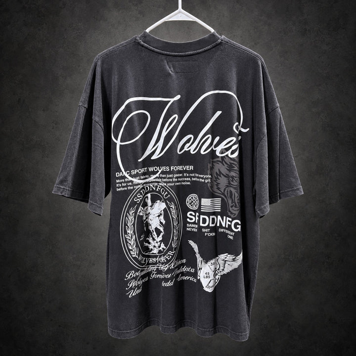 Darc Sport Wolves Forever Graphic T-Shirt — Washed Black -RH-083