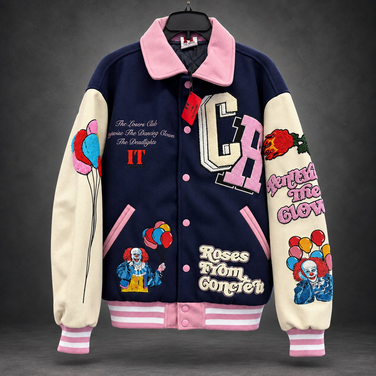 Civil Regime IT Pennywise Varsity Jacket — Navy, Cream & Pink / Large (RH-064)
