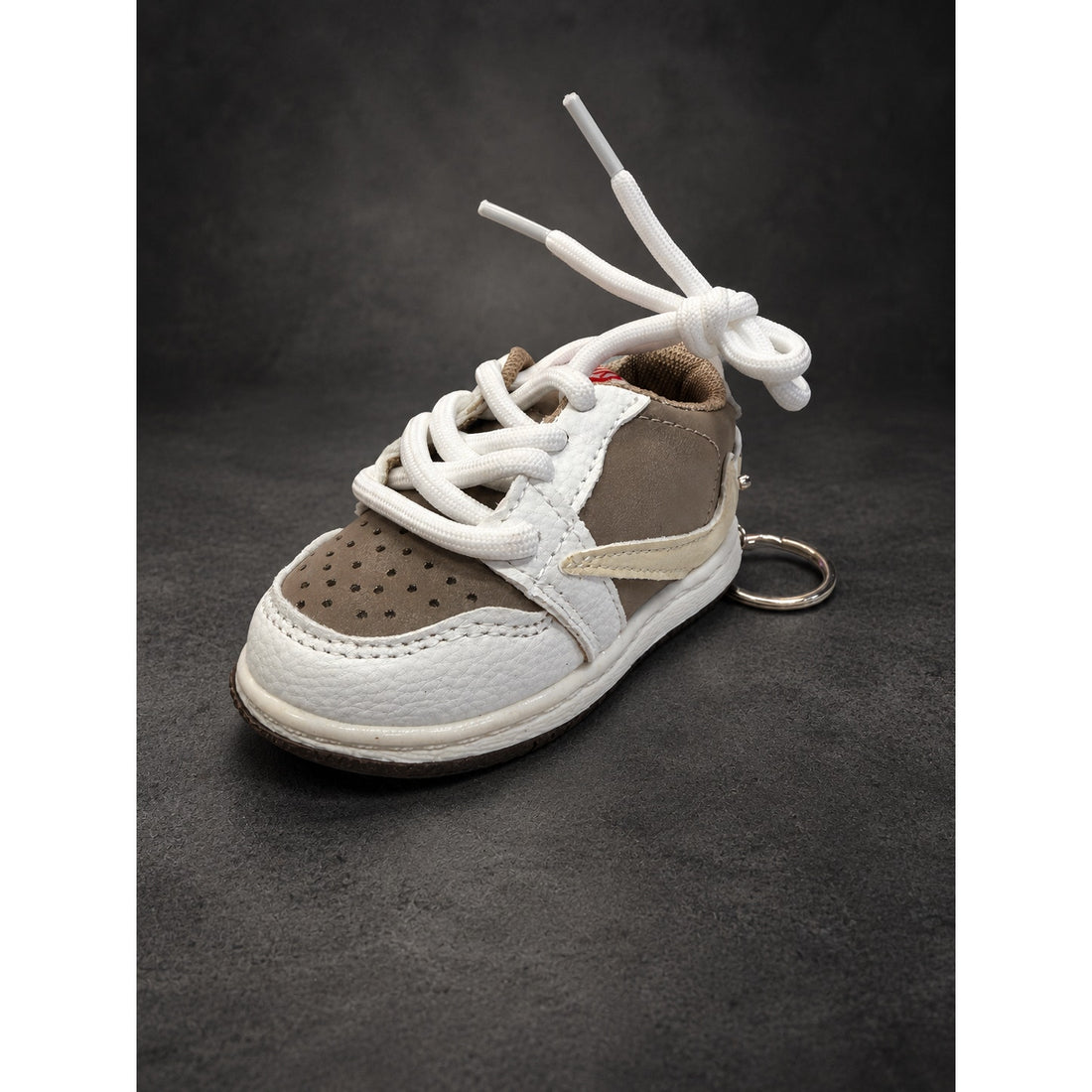 Mini Low-Top Sneaker Keychain — Mocha Brown & White