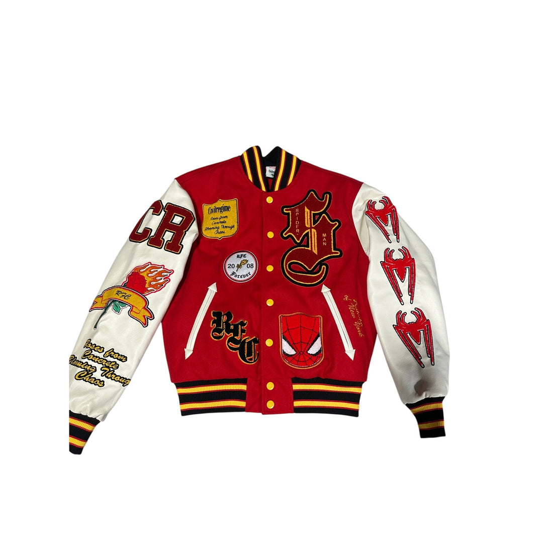 Marvel Spider-Man Varsity Jacket Red Cream Graphic Snap Front Size Small
