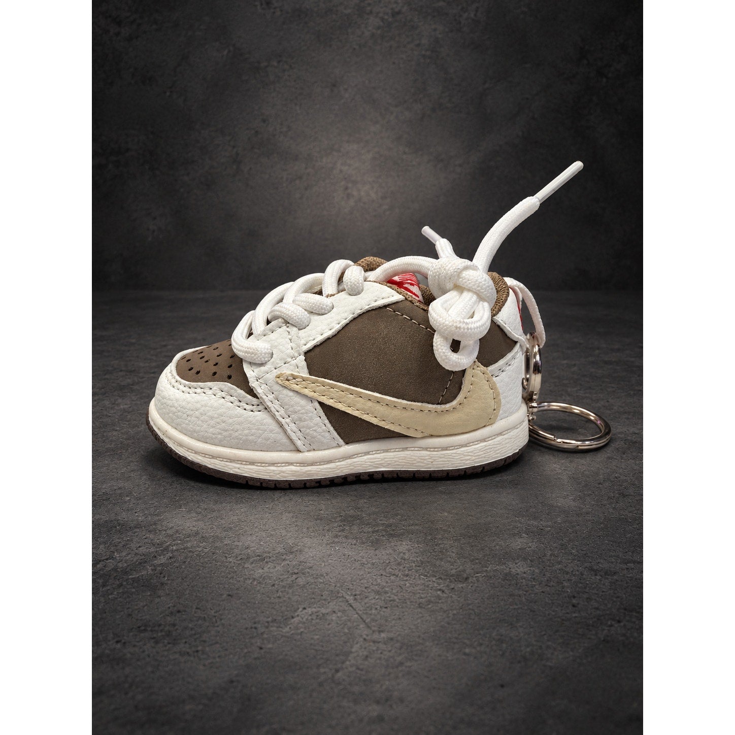 Mini Low-Top Sneaker Keychain — Mocha Brown & White