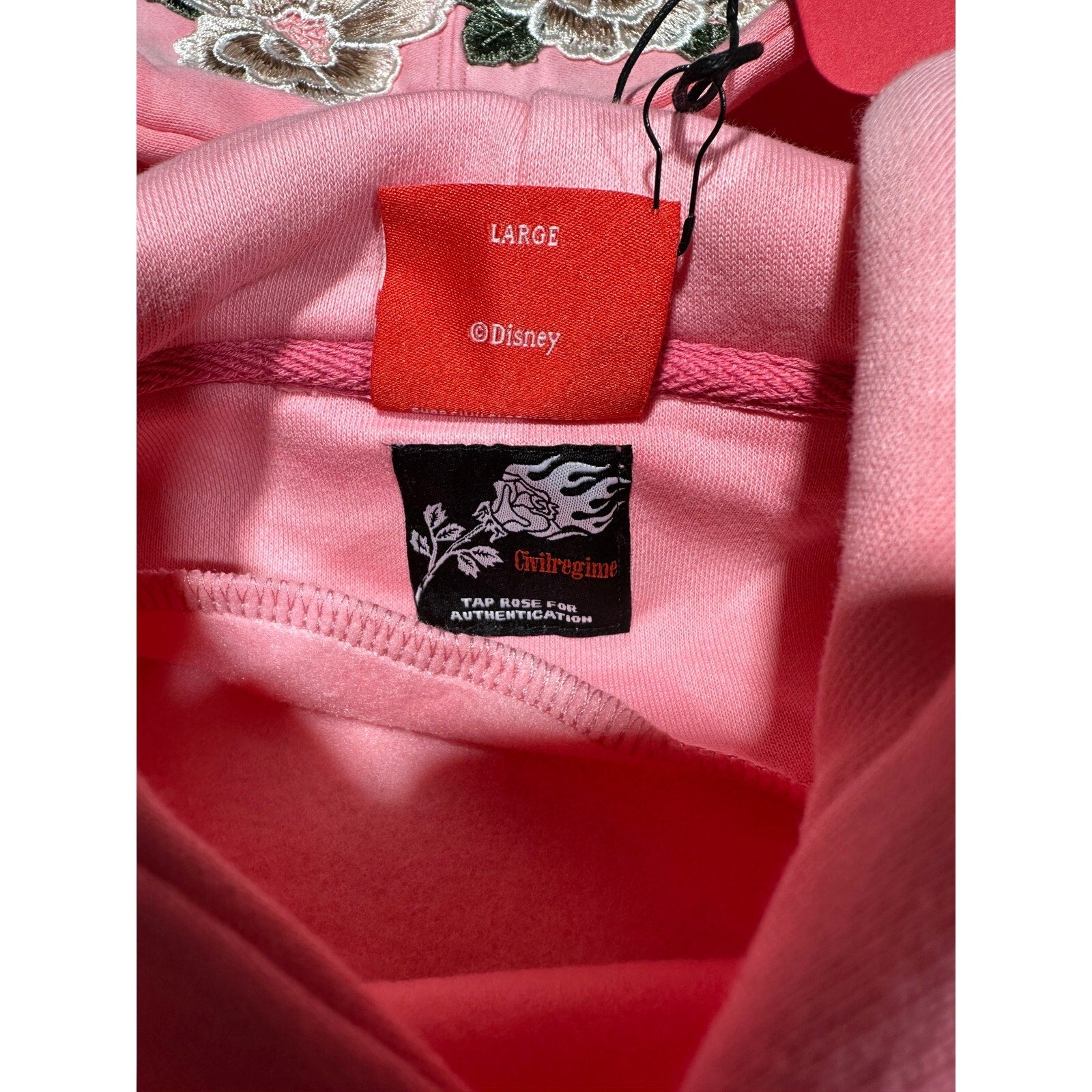 Civil Regime X Disney Pink Tie Dye Hoodie Floral Rose Embroidered NWT Large