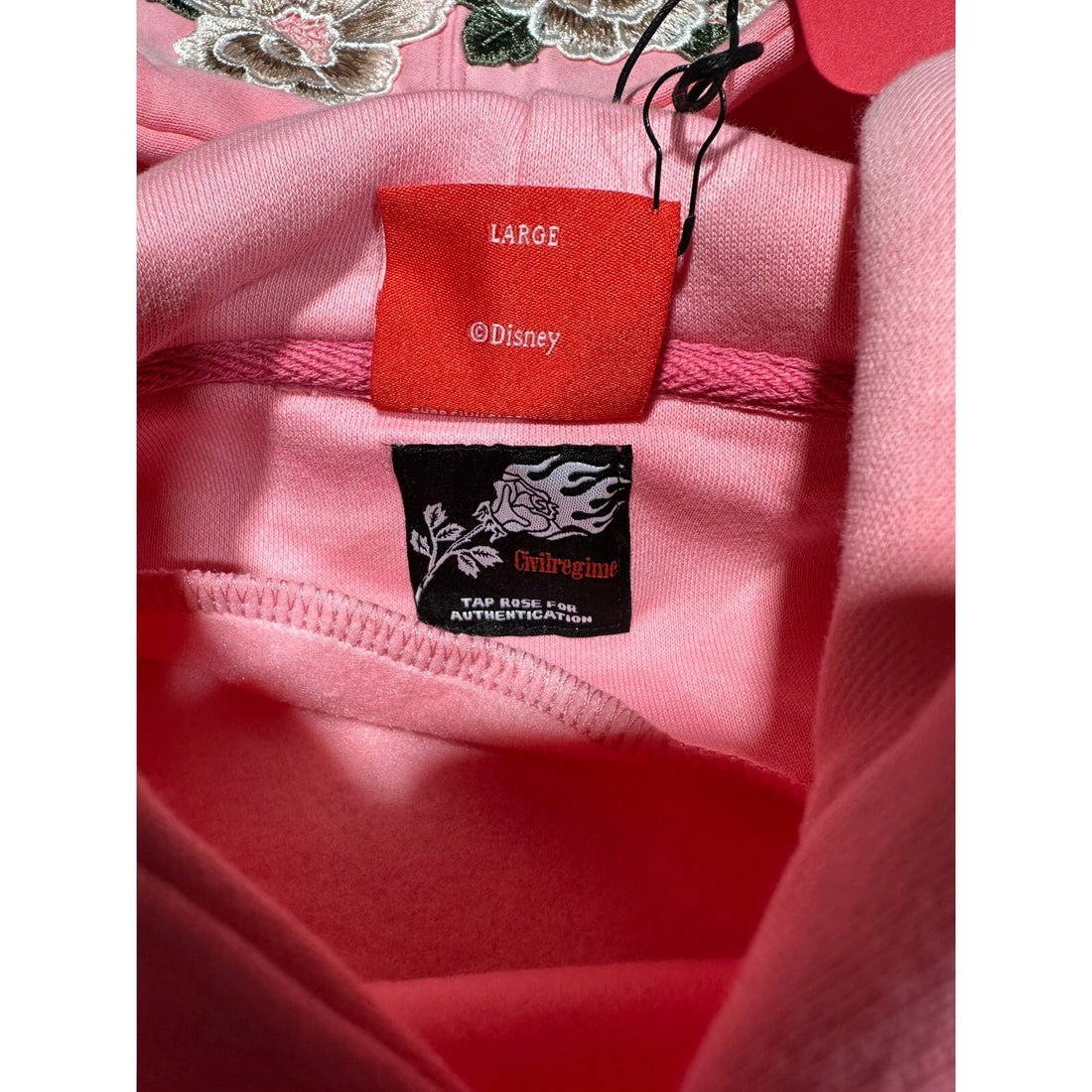 Civil Regime X Disney Pink Tie Dye Hoodie Floral Rose Embroidered NWT Large