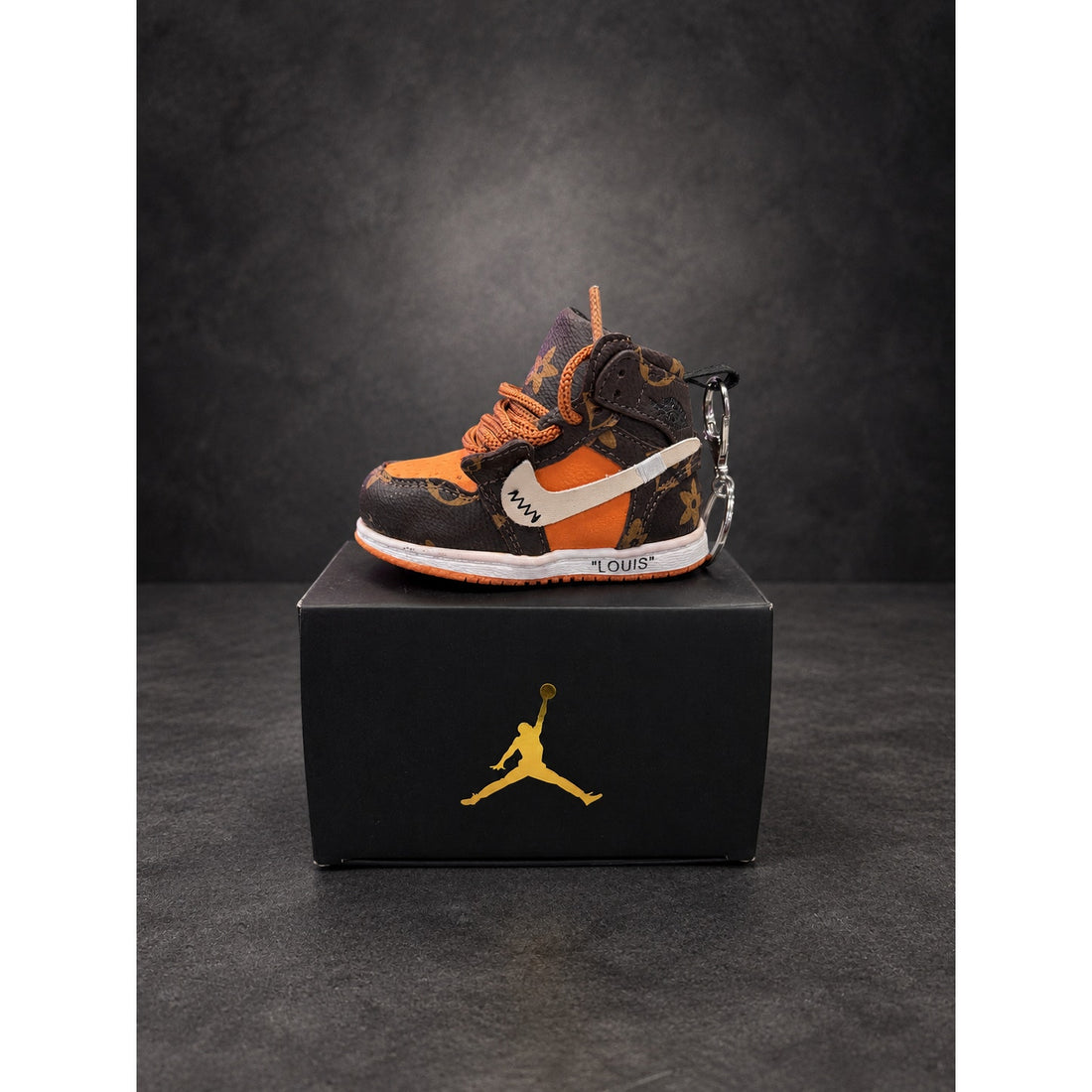 Mini High-Top Sneaker Keychain — Brown Monogram & Orange
