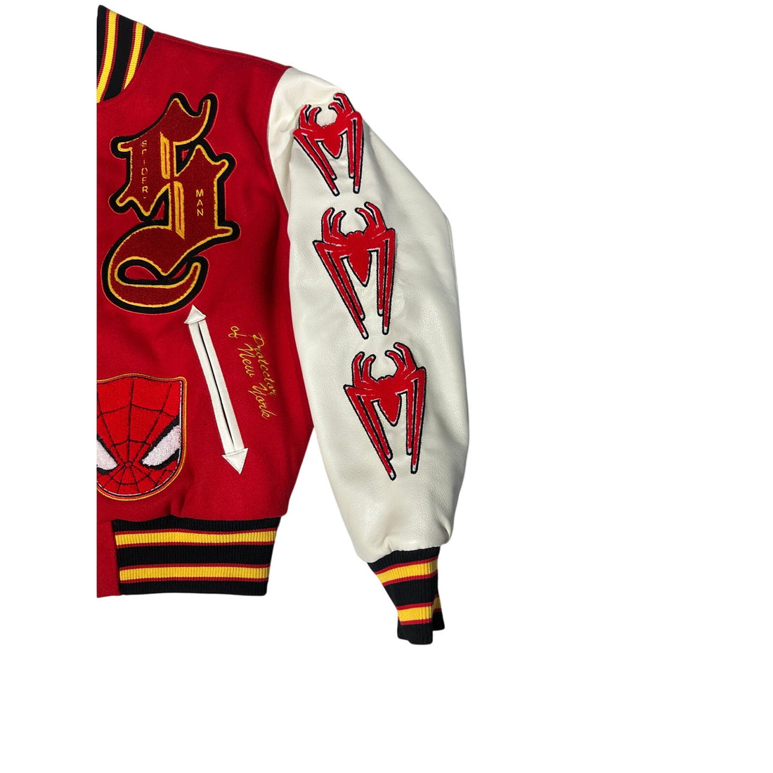 Marvel Spider-Man Varsity Jacket Red Cream Graphic Snap Front Size Small