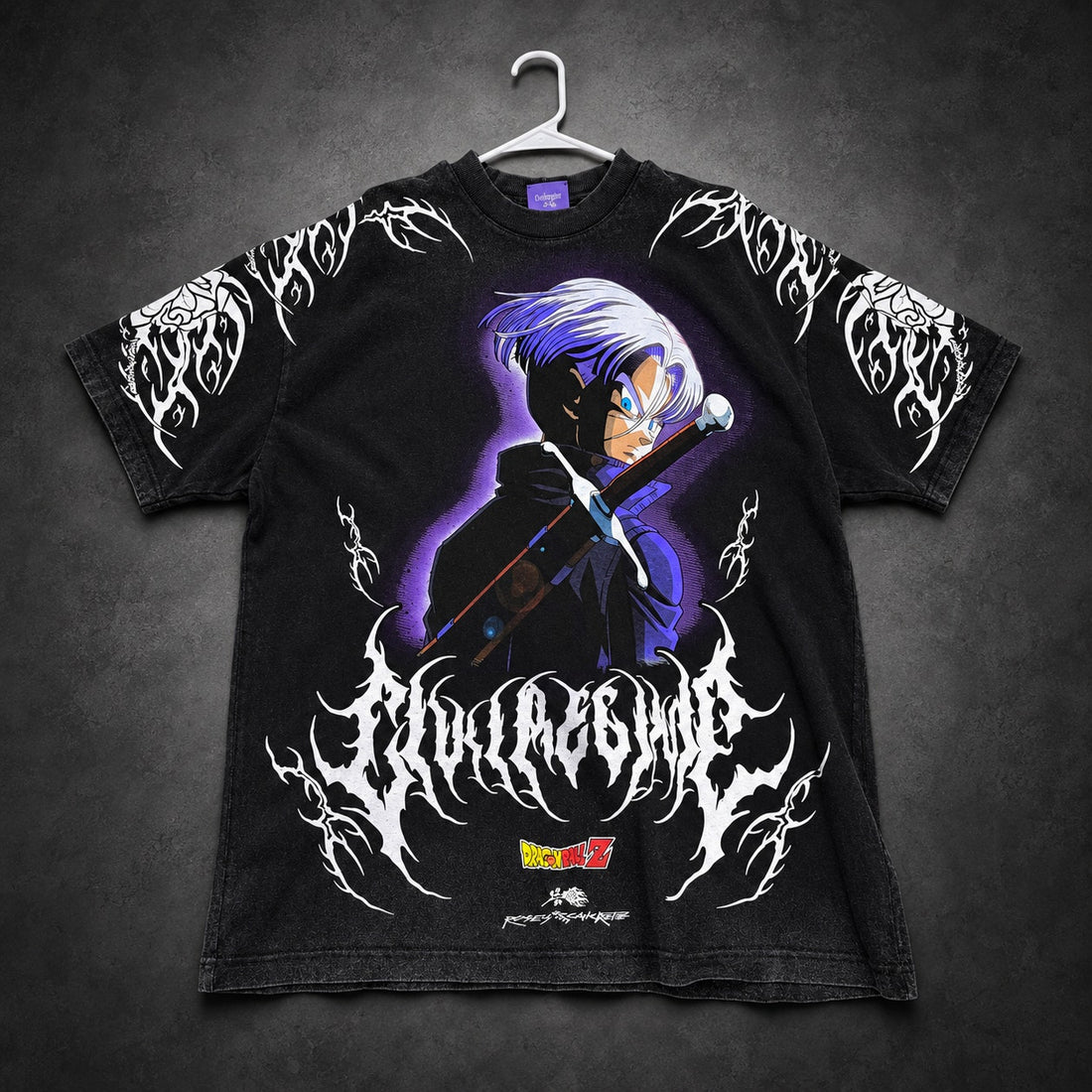 Civil Regime x Dragon Ball Z Future Trunks Graphic T-Shirt Oversized — Washed Black & Purple RH-090