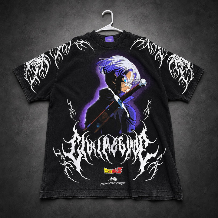 Civil Regime x Dragon Ball Z Future Trunks Graphic T-Shirt Oversized — Washed Black & Purple RH-090