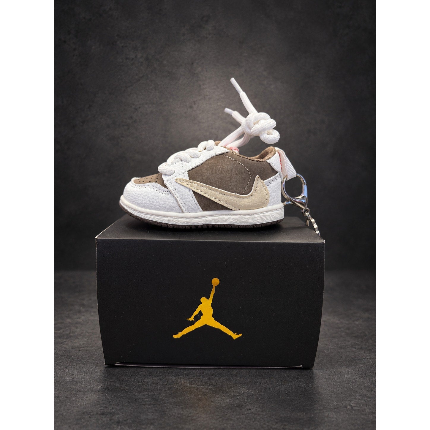 Mini Low-Top Sneaker Keychain — Mocha Brown & White