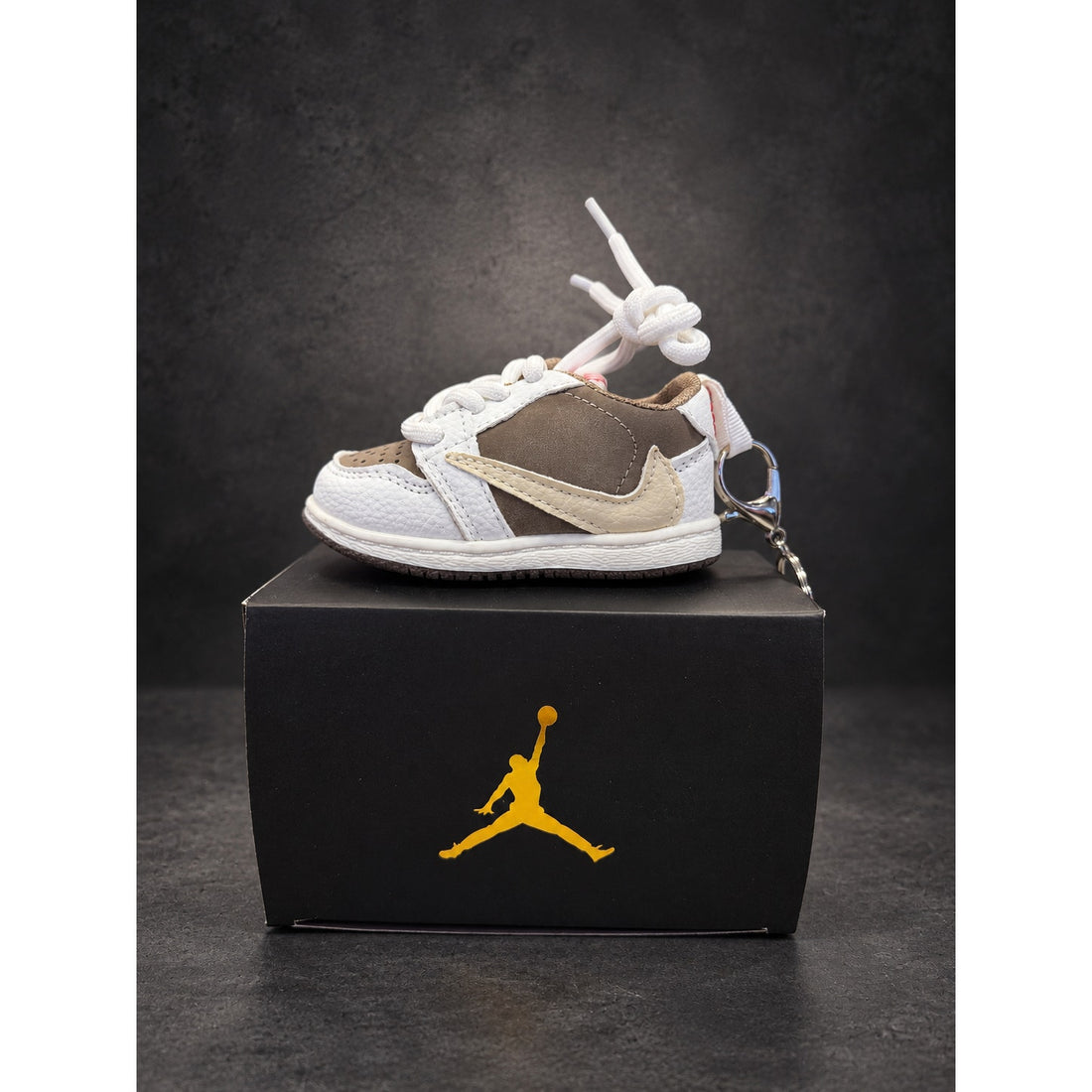 Mini Low-Top Sneaker Keychain — Mocha Brown & White