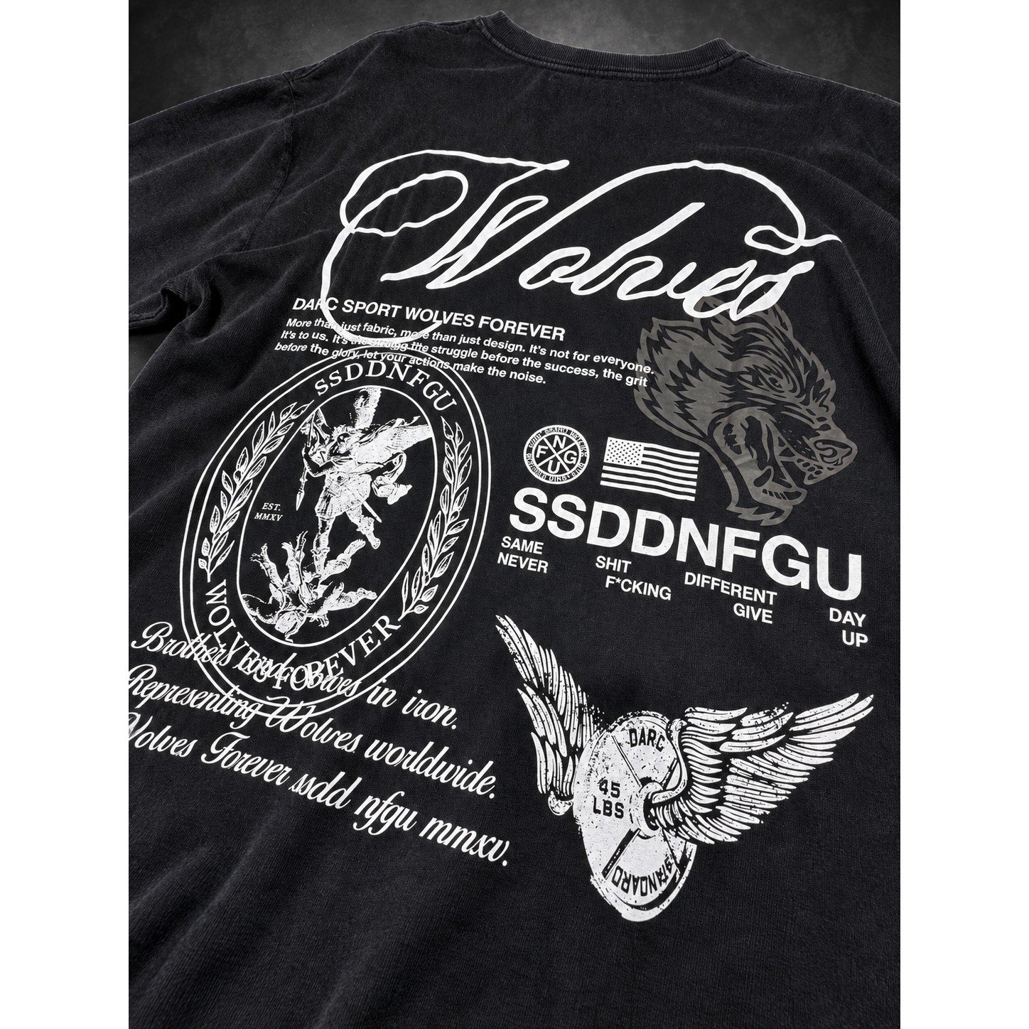 Darc Sport Wolves Forever Graphic T-Shirt — Washed Black -RH-083
