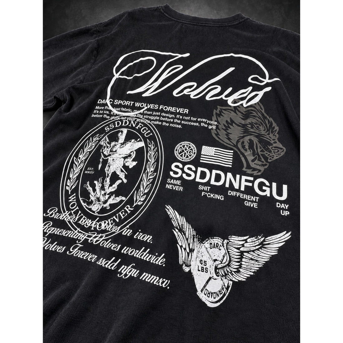 Darc Sport Wolves Forever Graphic T-Shirt — Washed Black -RH-083