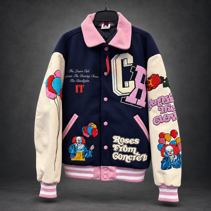 Civil Regime IT Pennywise Varsity Jacket — Navy, Cream & Pink / Large (RH-064)