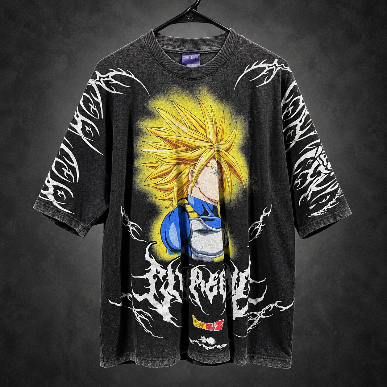 Civil Regime x Dragon Ball Z Super Saiyan Trunks Graphic T-Shirt Oversized— Washed Black RH-091