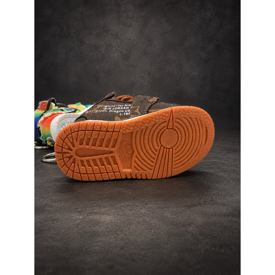 Mini High-Top Sneaker Keychain — Brown Monogram & Orange