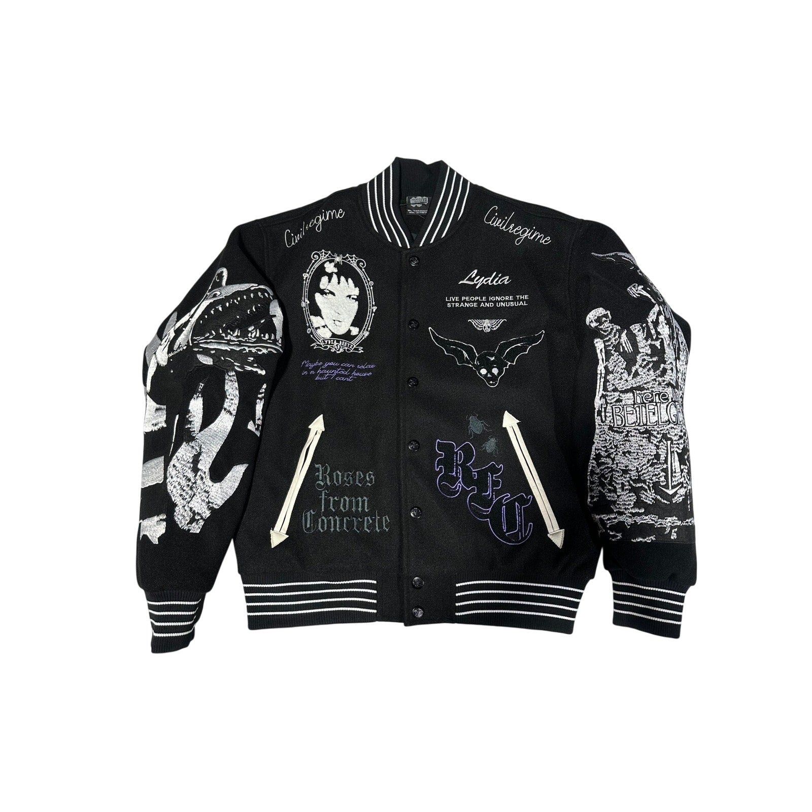 Civil Regime Varsity Jacket Black Silver Gothic Graphic Letterman NWT MEDIUM