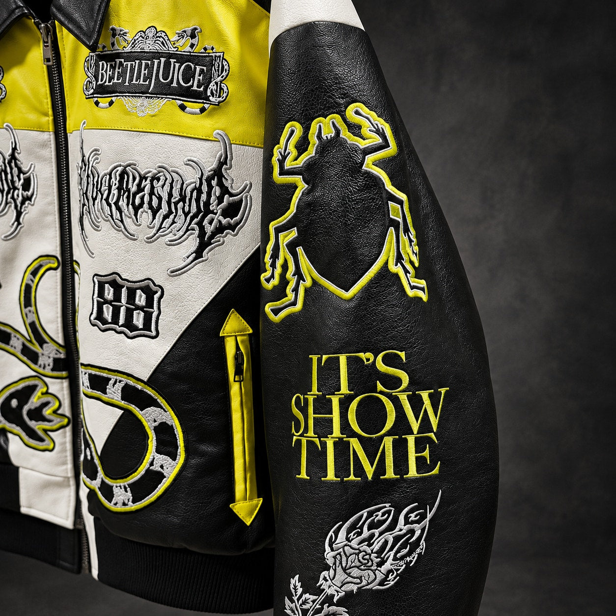 Civil Regime x Beetlejuice Jacket — Black, White & Neon Yellow - XL (RH-069)