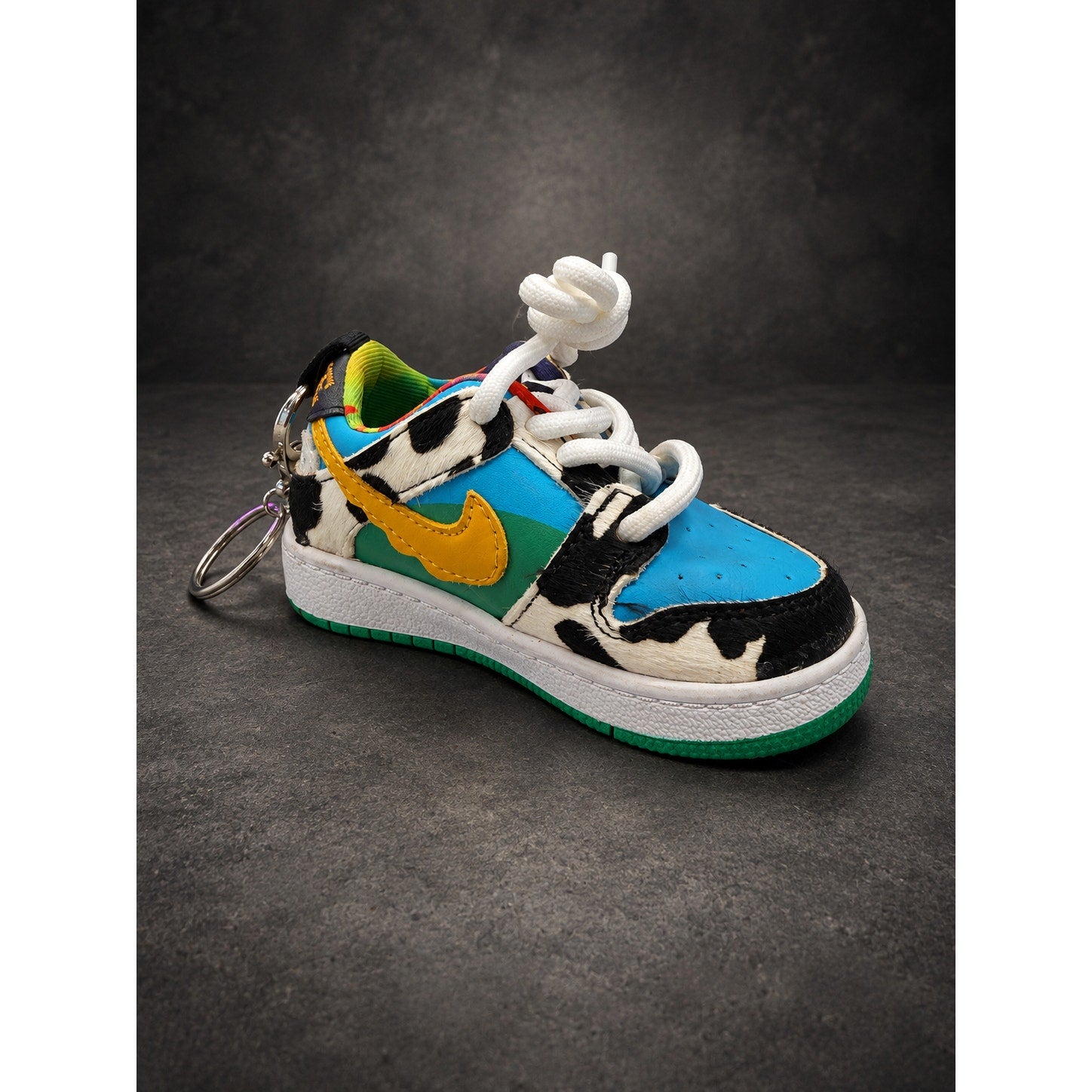 Mini Low-Top Sneaker Keychain — Cow Print & Multicolor