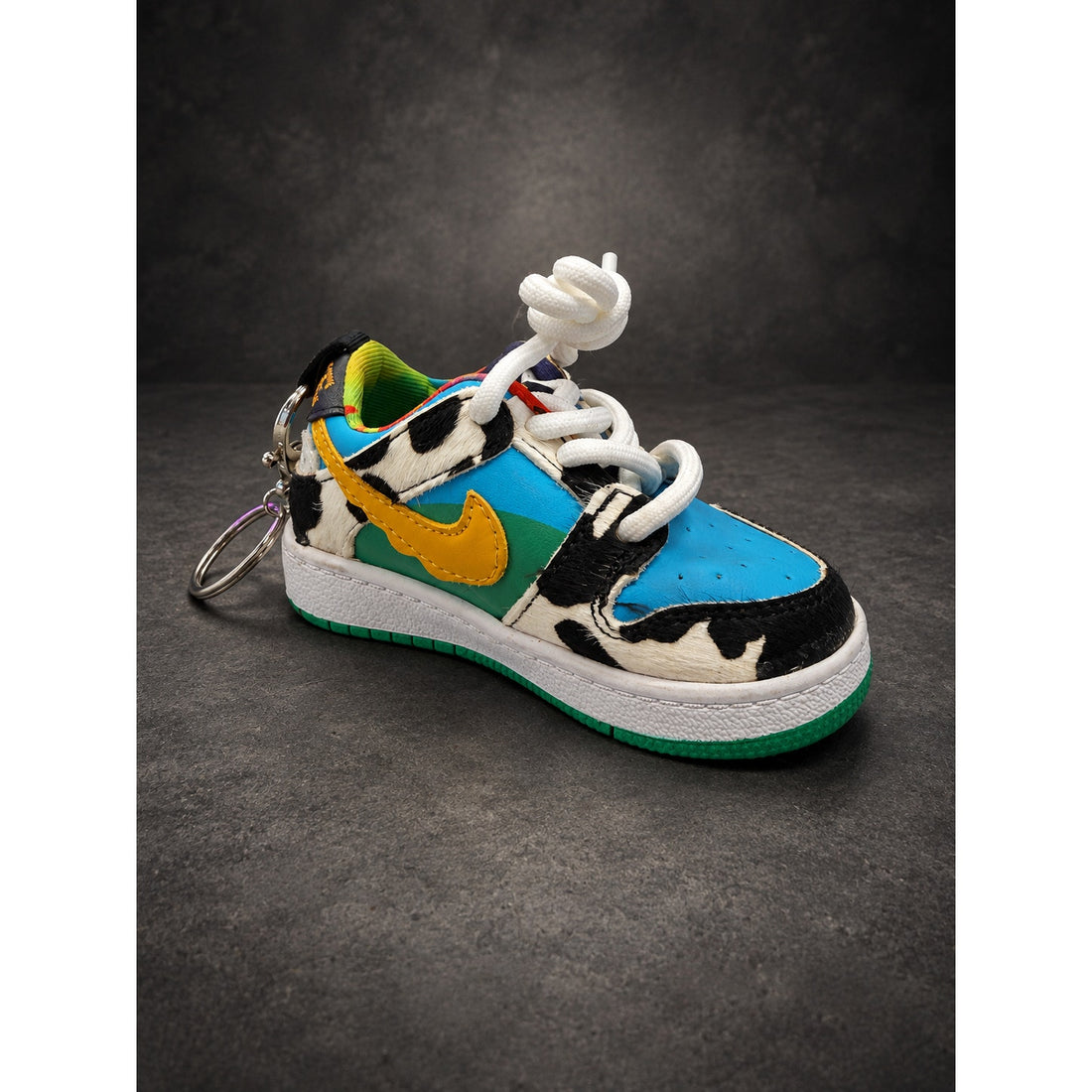 Mini Low-Top Sneaker Keychain — Cow Print & Multicolor