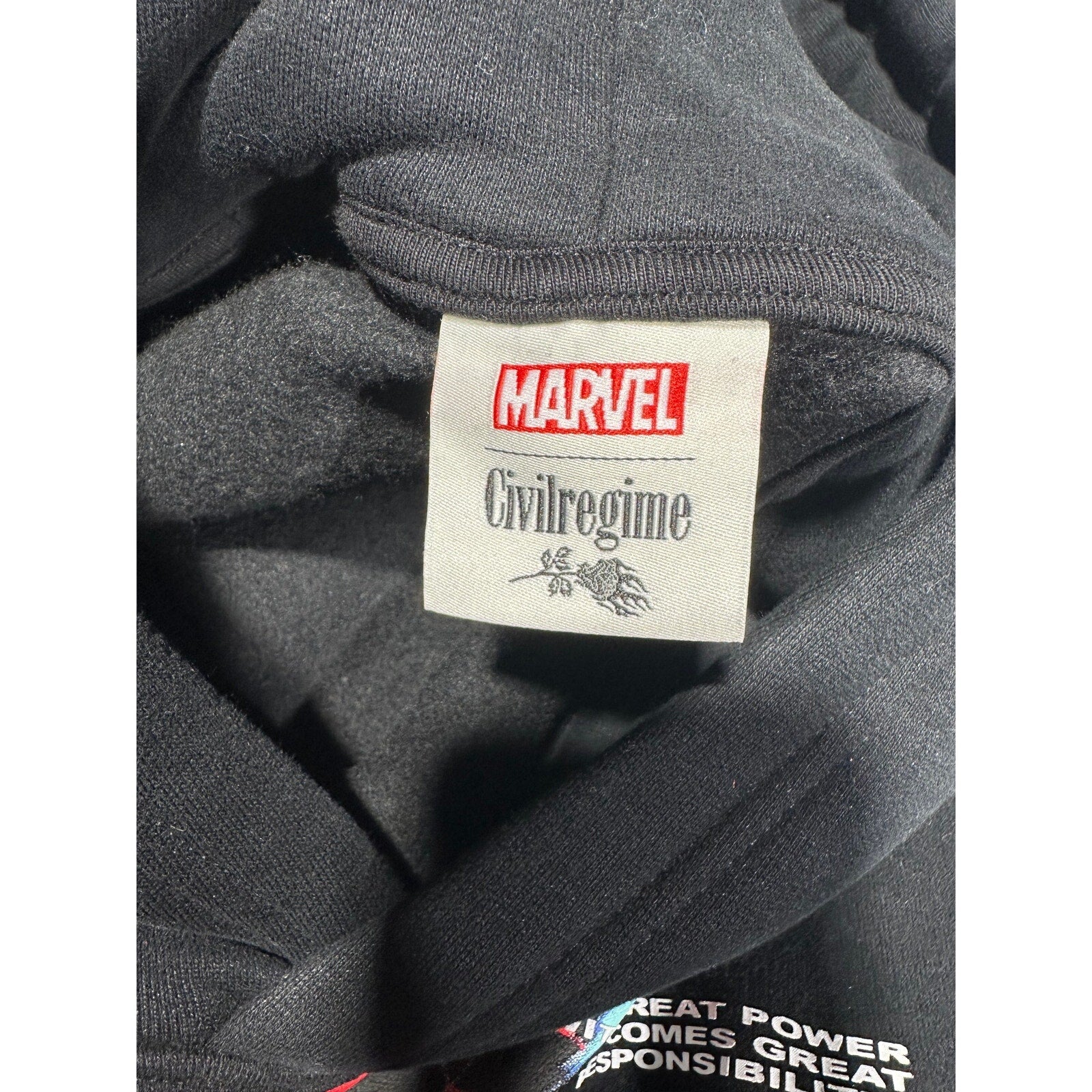 Civil Regime Marvel Spider-Man Black Hoodie Large NWT