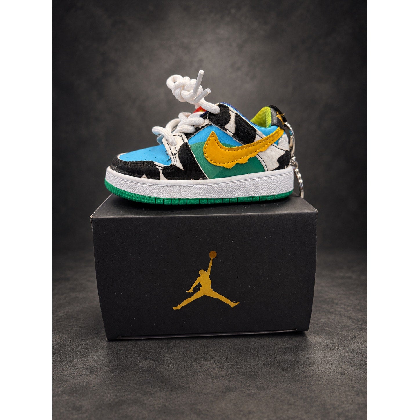 Mini Low-Top Sneaker Keychain — Cow Print & Multicolor