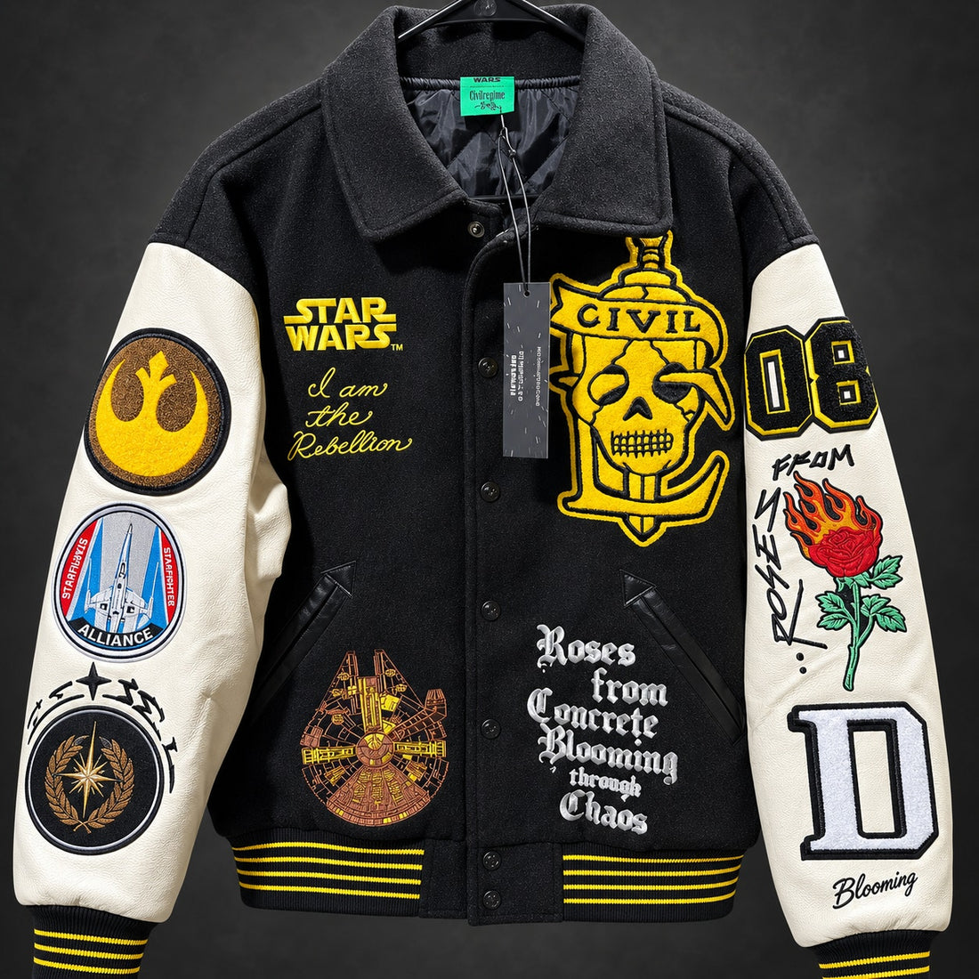 Civil Regime x Star Wars Rebel Varsity Jacket — Black & Cream - L - (RH-070)