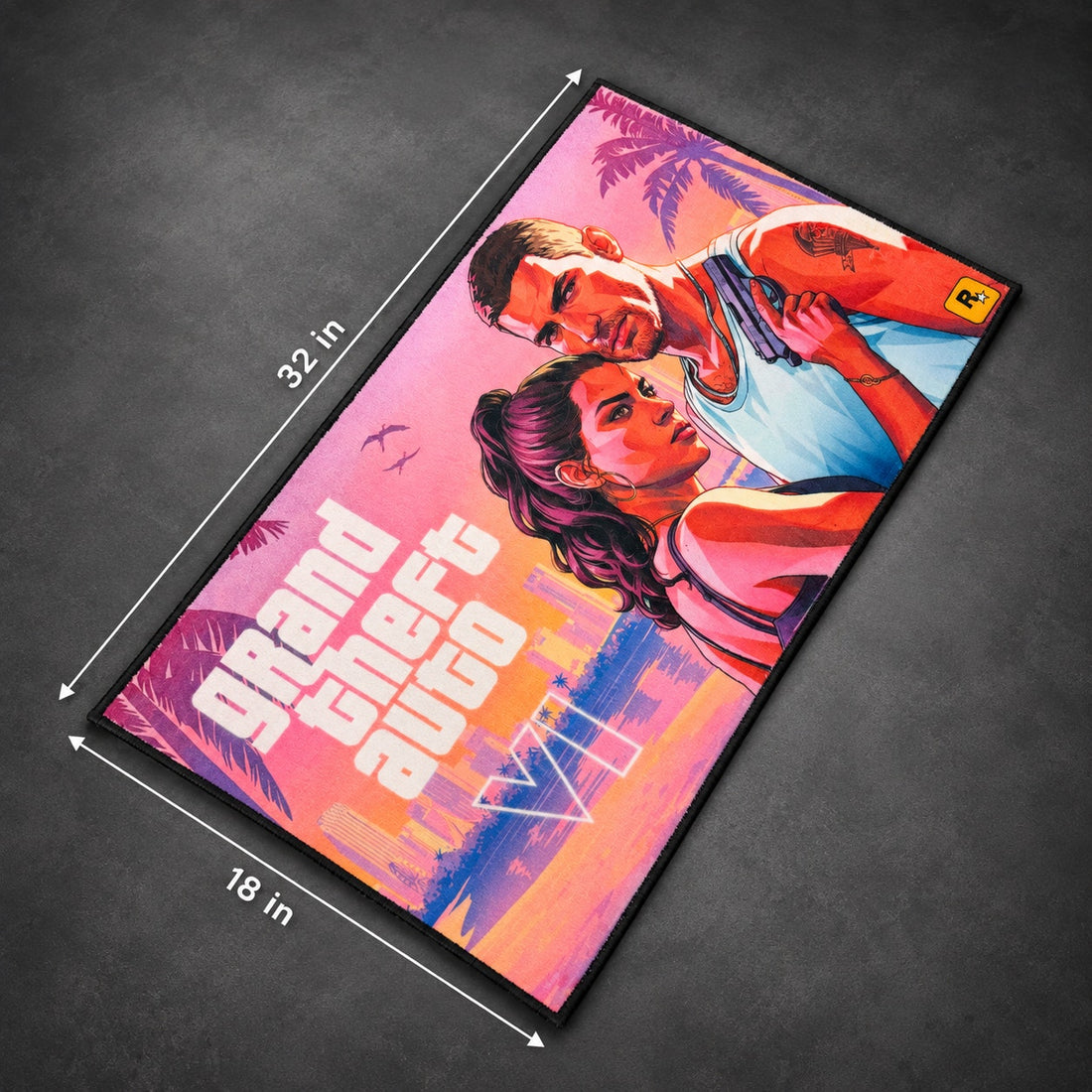 Grand Theft Auto VI Graphic Rug — Pink & Orange — 18 × 32 Inches