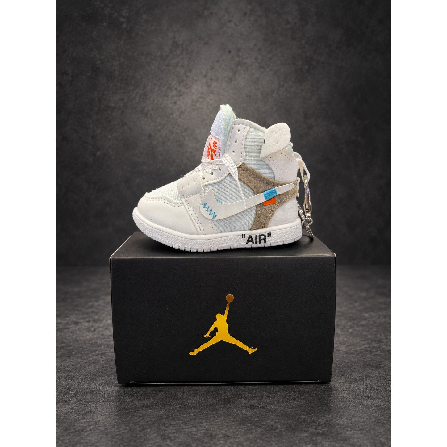 Mini High-Top Sneaker Keychain — White & Light Gray