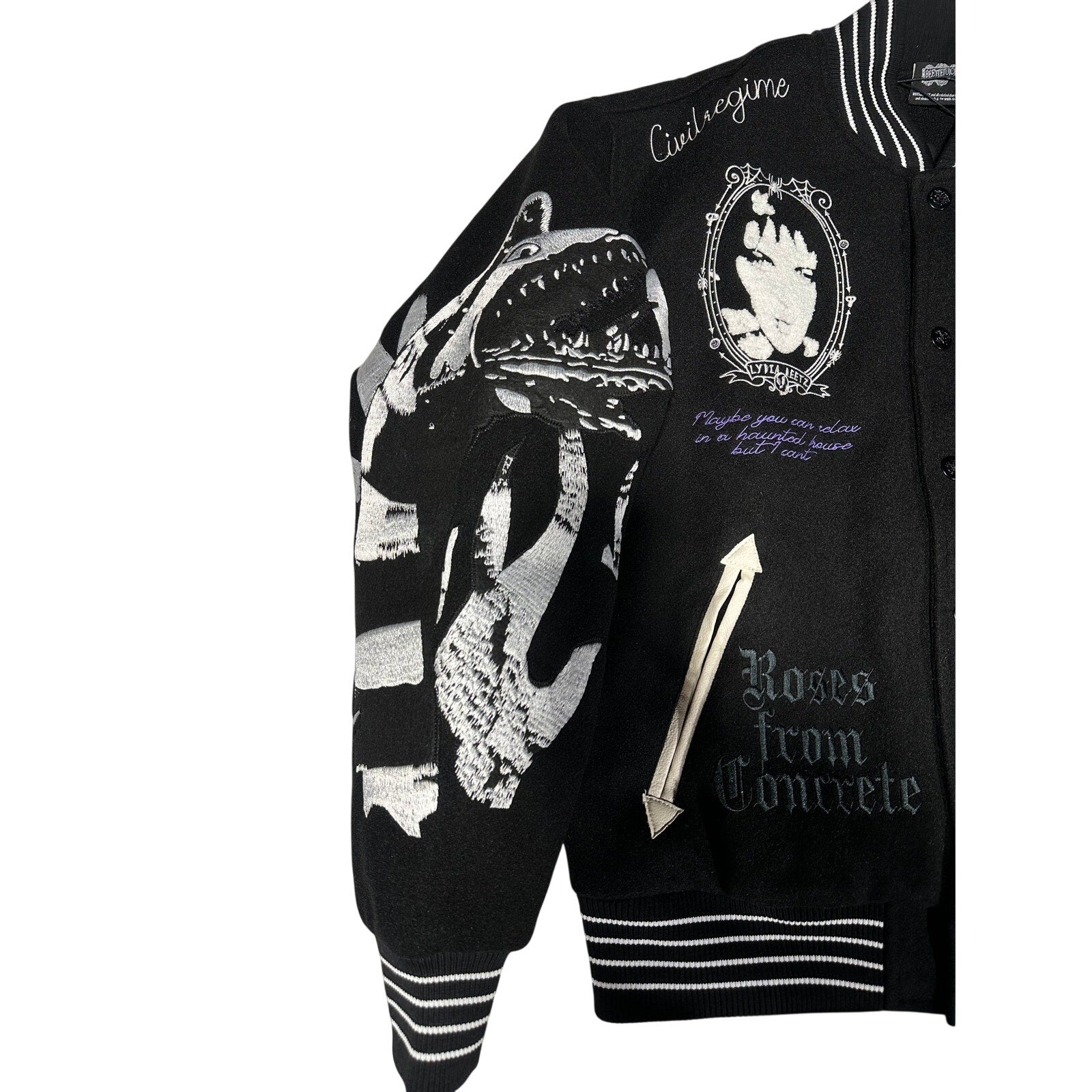 Civil Regime Varsity Jacket Black Silver Gothic Graphic Letterman NWT MEDIUM